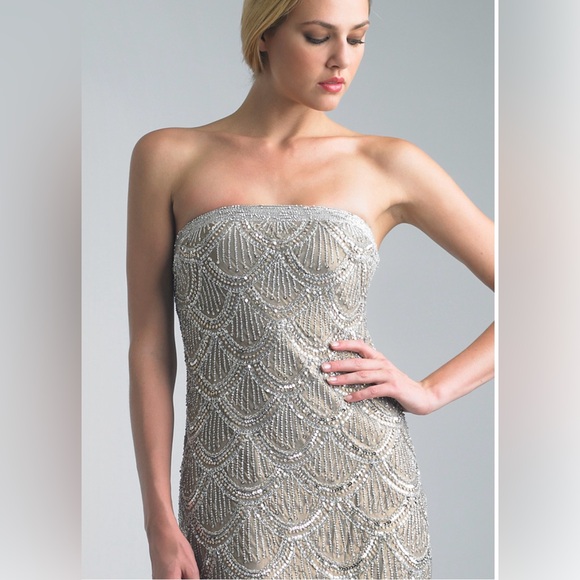 Black Label Strapless Tan Pink Cocktail Sheath Dress - Picture 2 of 9